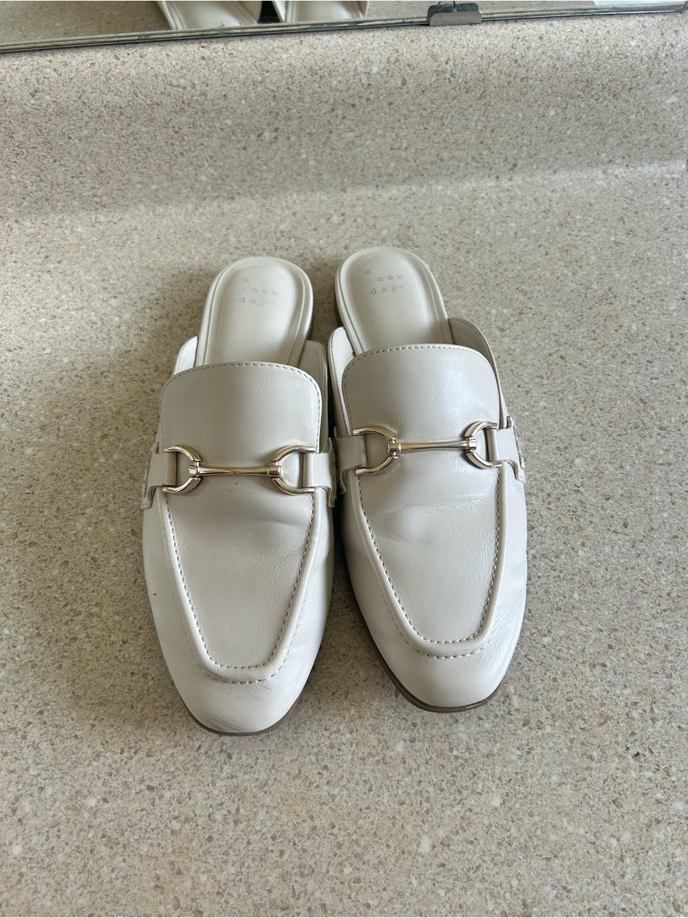 a new day Cream Leather Bit Mule Slides